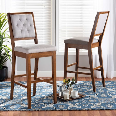 Baxton Studio Gideon ModernGrey Fabric Upholstered and Walnut Brown Finished Wood 2-Piece Bar Stool Set PR 194-2PC-12149-ZORO